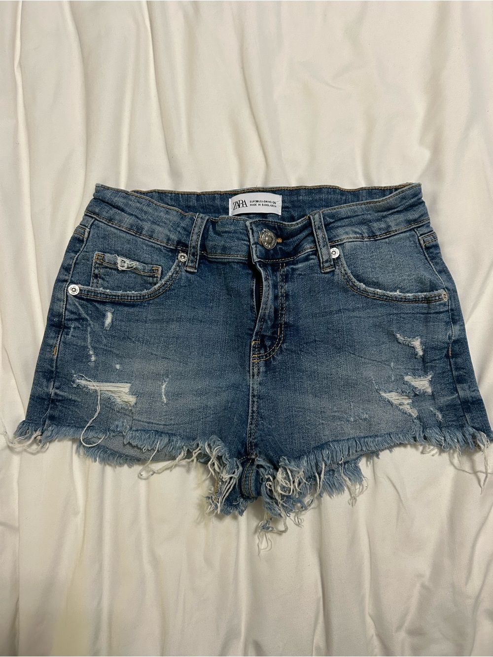 Zara Medium Blue Distressed Denim Cutoff Shorts